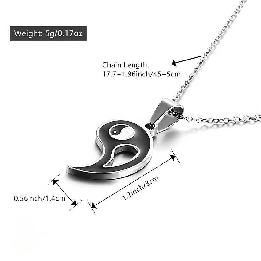 Yin Yang Puzzle Matching Pendant Necklace Couples Stainless Steel Enamel